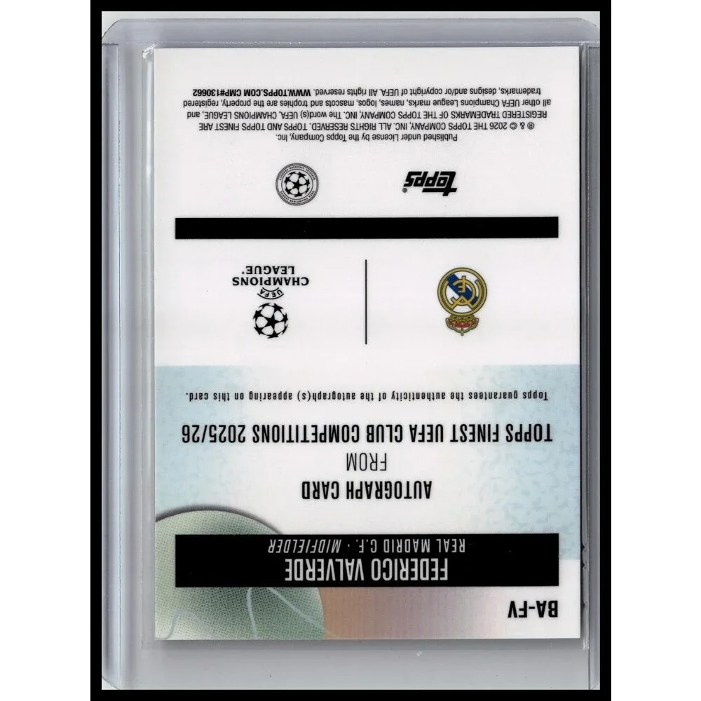 FEDERICO VALVERDE 2025-26 TOPPS FINEST UEFA Gold REFRACTOR AUTO 40/50 Madrid